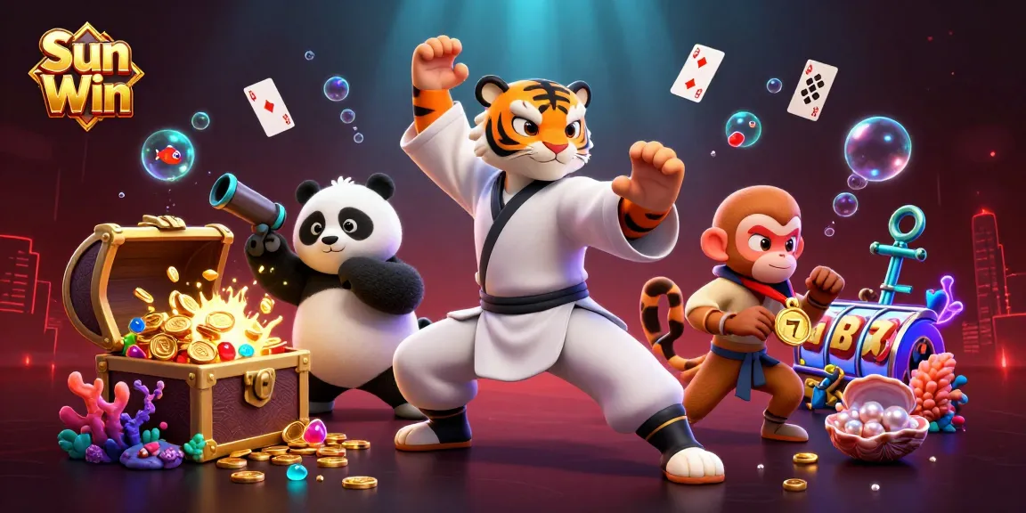 Engage with the Sun Win platform in this vibrant 3D scene showcasing engaging characters and exciting gaming elements.