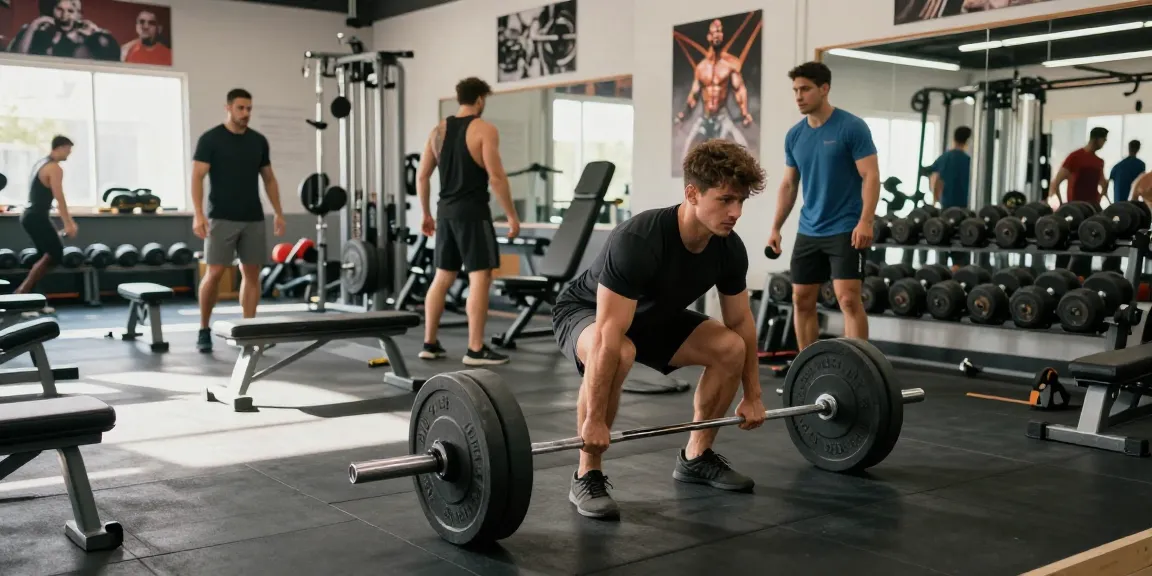 Deus Medical Produkte für Bodybuilder in einem modernen Fitnessstudio, motivierende Umgebung, Krafttraining