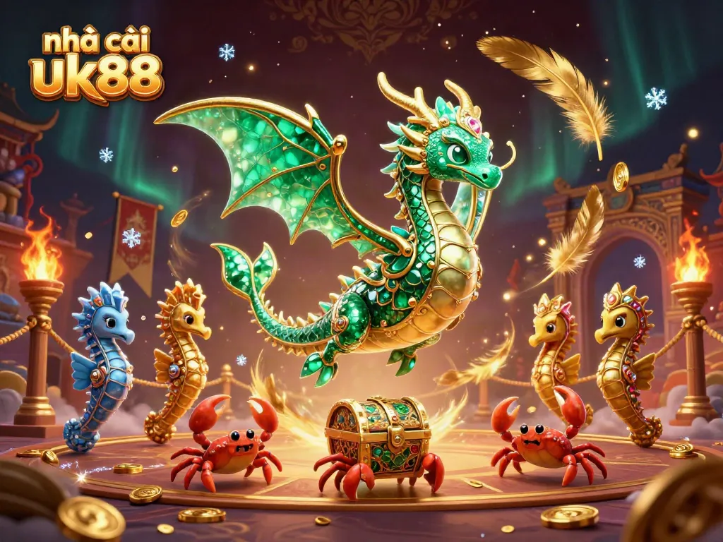 Bet big with nhà cái uk88 featuring a majestic sea dragon and treasure in a vibrant casino setting.