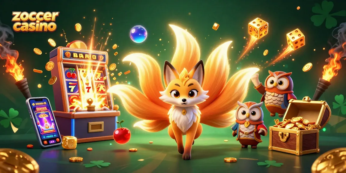 Zoccer casino's vibrant 3D illustration showcases dynamic gaming elements and exciting casino ambiance.